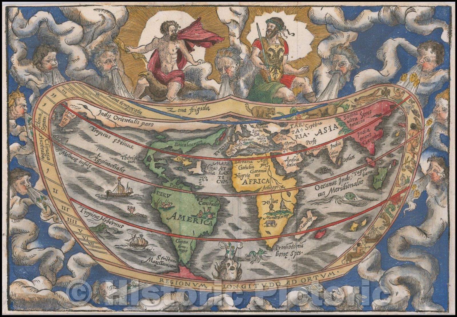 Historic Map - [Charta Cosmographica, Cum Ventorum Propria Natura et Operatione]/[Map Cosmographica, when confronted specific nature of operations], 1544 - Vintage Wall Art