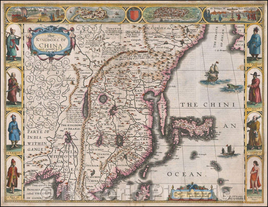 Historic Map - The Kingdome of China newly augmented, 1626, John Speed - Vintage Wall Art