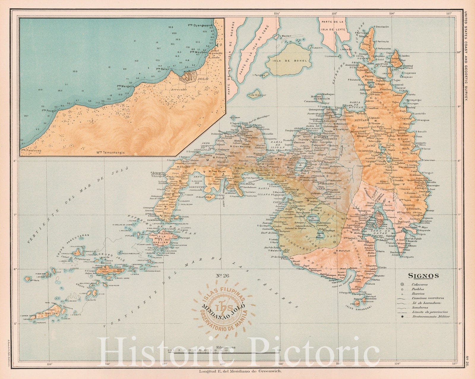 Historic Map - Mindanao Jolo, 1899, Hoen & Co. - Vintage Wall Art