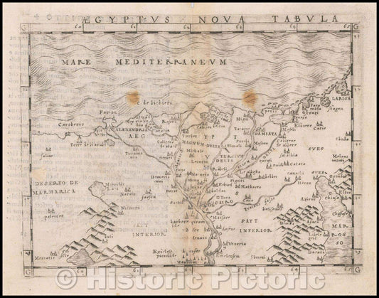Historic Map - Aegyptus Nova Tabula/Gastaldi's modern Map of Egypt, from the Marmarica Desert to the Red Sea, centered on Cairo and the Nile, 1548 - Vintage Wall Art
