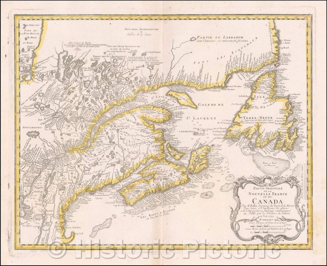 Historic Map - Partie Orientale de la Nouvelle France Ou Du Canada, 1755, Homann Heirs - Vintage Wall Art