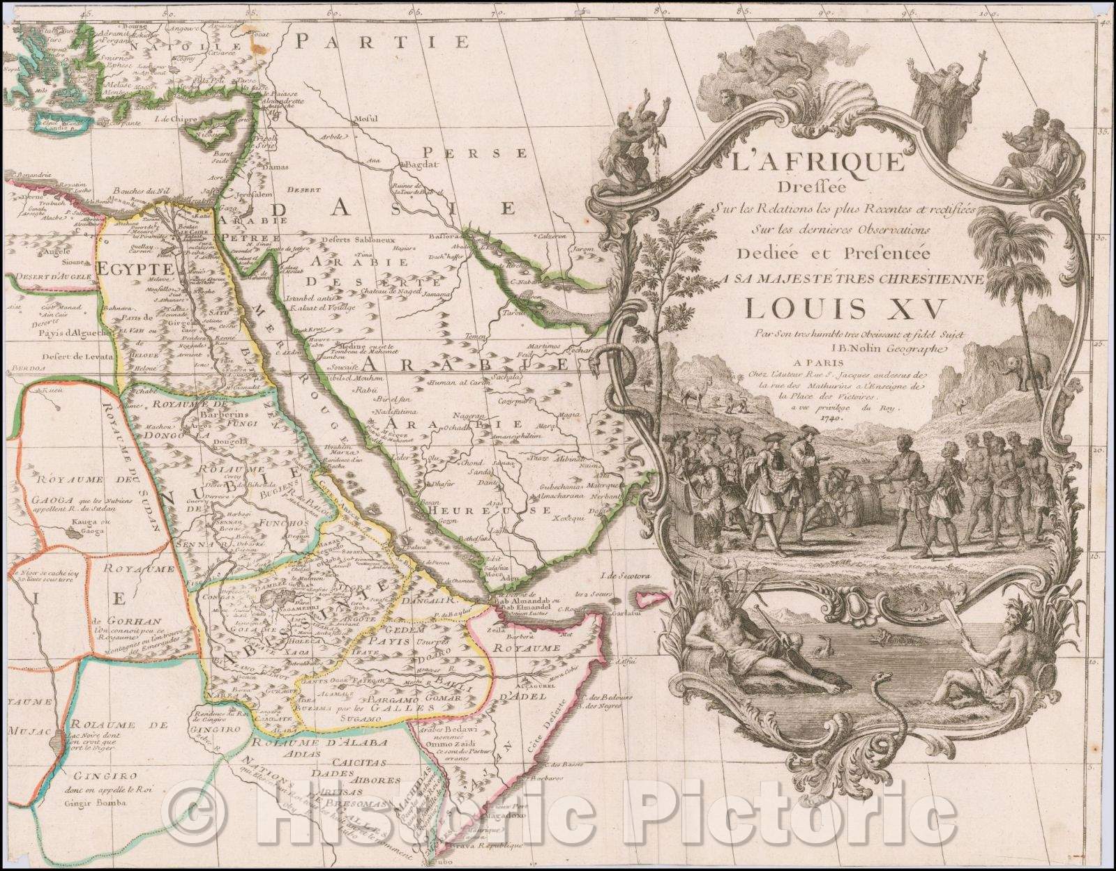 Historic Map - Arabian Peninsula, Red Sea, Nile River and Gulf of Aden L'Afrique, 1740, Jean-Baptiste Nolin - Vintage Wall Art