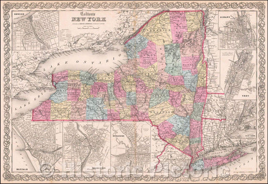 Historic Map - New York, 1859, Joseph Hutchins Colton - Vintage Wall Art