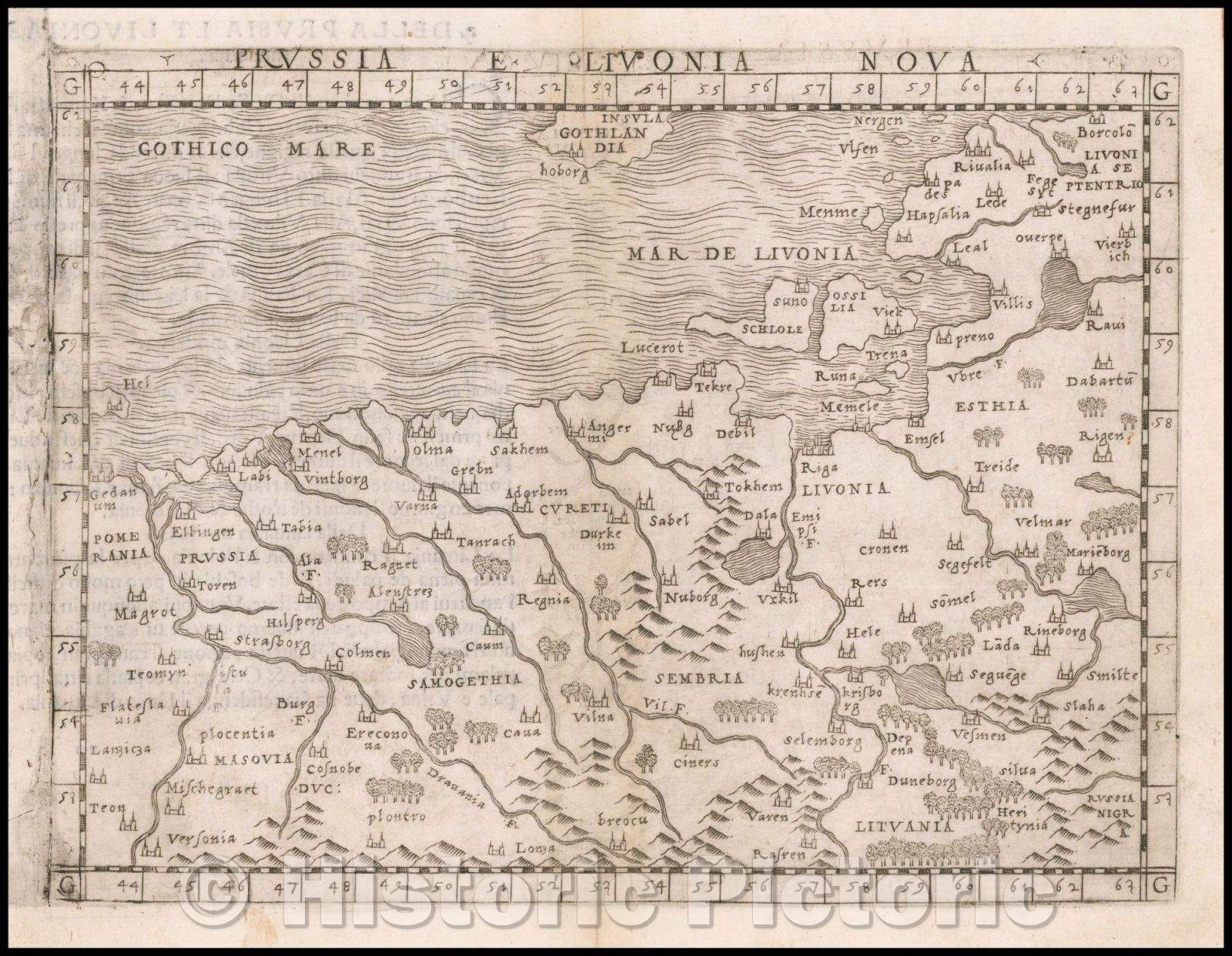 Historic Map - Prussia Et Livonia Nova/Prussia and Livonia Nova, 1548, Giacomo Gastaldi - Vintage Wall Art