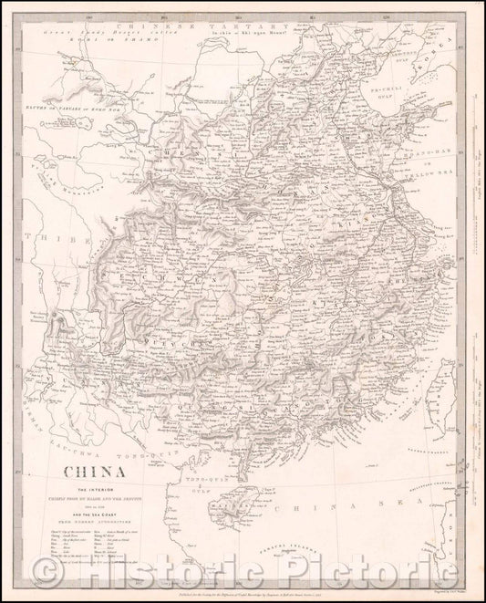 Historic Map - China. The Interior. Chiefly From Du Halde and The Jesuits 1710 to 1718, 1843, SDUK - Vintage Wall Art