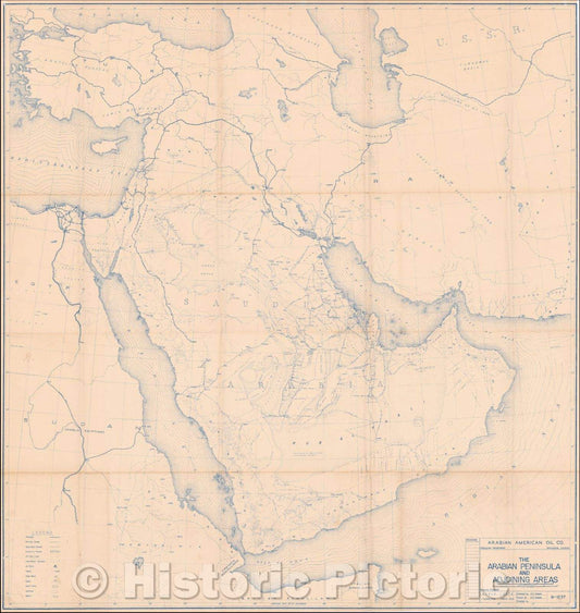 Historic Map - The Arabian Peninsula and Adjoining Areas, 1942, Arabian American Oil Co. - Vintage Wall Art