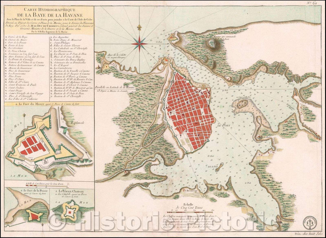Historic Map - Carte Hydrographique De La Baye De La Havane Avec le Plan :: Hydrographic De La Baye From Havana With the Plan for the City and its, 1762 - Vintage Wall Art