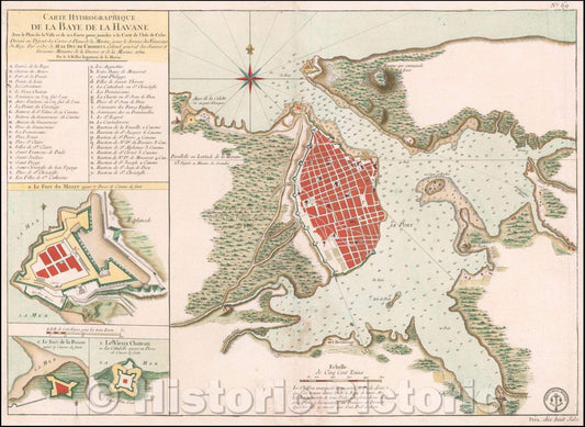Historic Map - Carte Hydrographique De La Baye De La Havane Avec le Plan :: Hydrographic De La Baye From Havana With the Plan for the City and its, 1762 - Vintage Wall Art