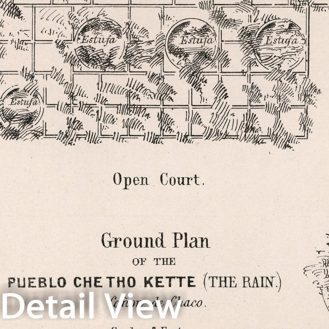Historic Map : Ground plan of the Pueblo Chetho Kette (The rain) Canon de Chaco. No. 5, 1850, Vintage Wall Decor