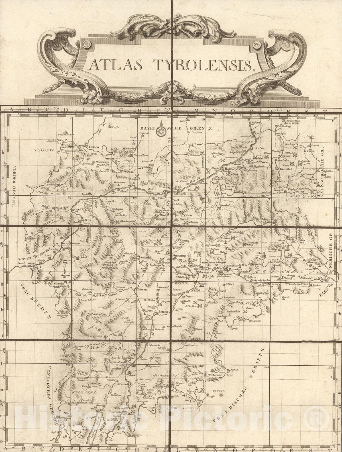 Historic Map : Index Page: Atlas Tyrolensis, 1774, Vintage Wall Decor