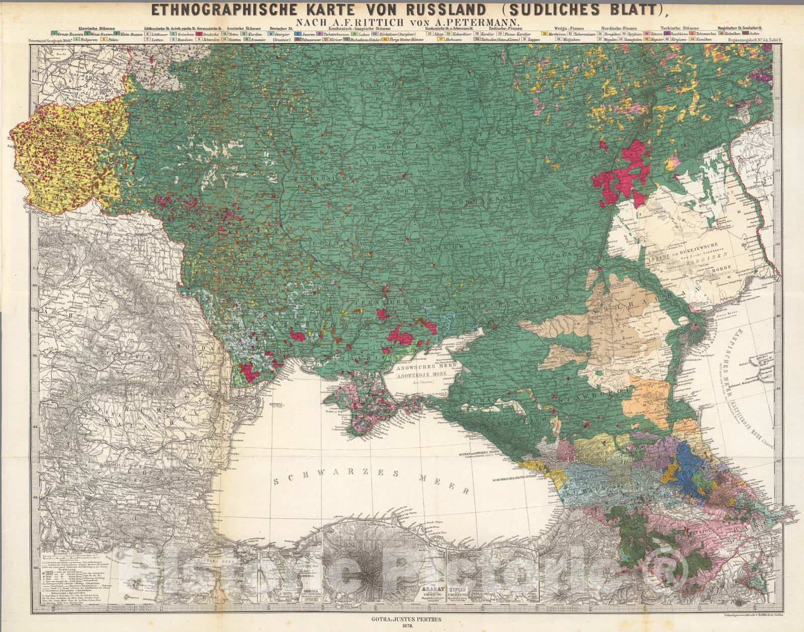 Historic Map : Ethnographische Karte von Russland (Sudliches Blatt), 1878, Vintage Wall Decor