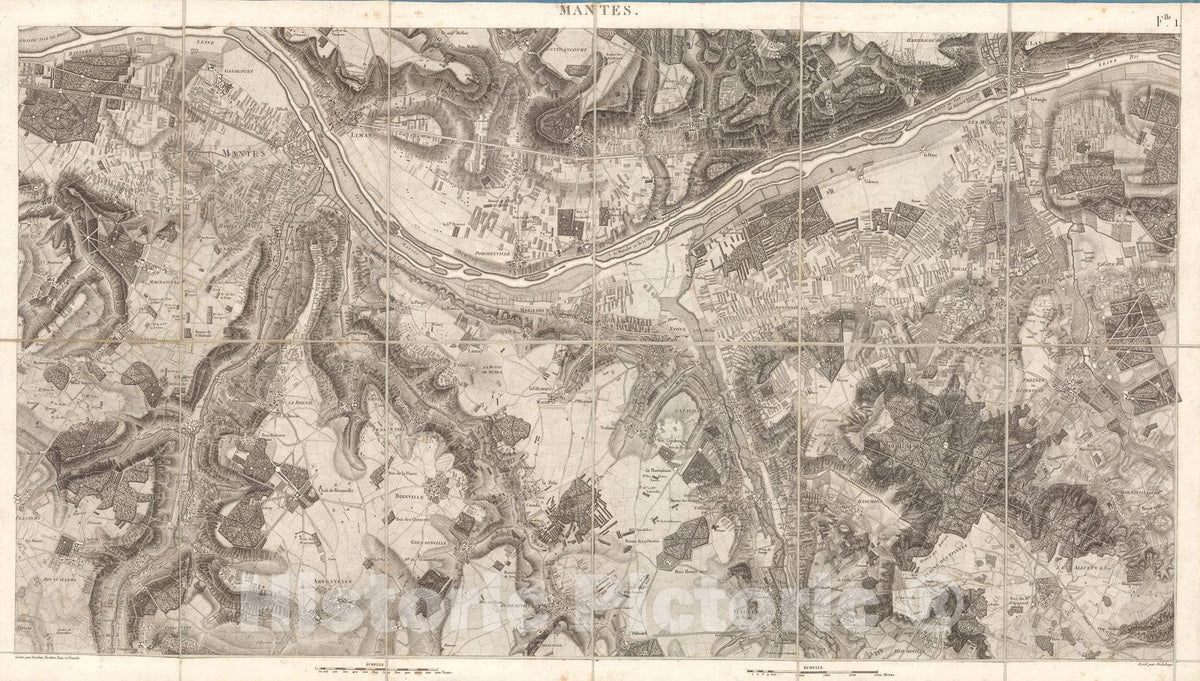 Historic Map : Sheet 1. Mantes. Carte topographique des environs de Versailles, dite des Chasses imp?riales., 1807, Vintage Wall Decor