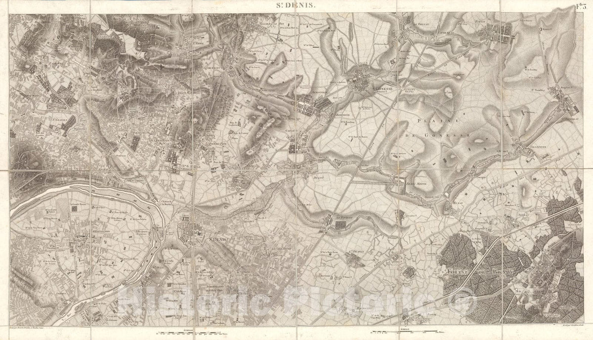 Historic Map : Sheet 3. St. Denis. Carte topographique des environs de Versailles, dite des Chasses imp?riales., 1807, Vintage Wall Decor