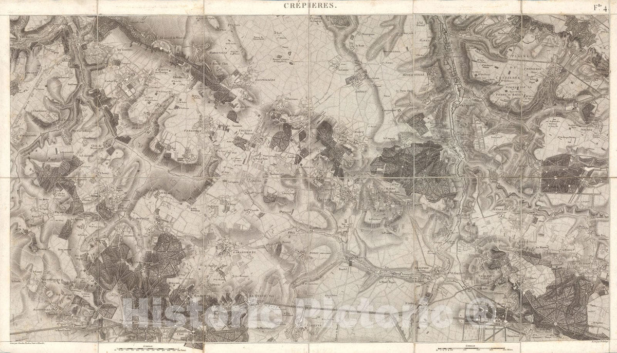 Historic Map : Sheet 4. Cre?pieres. Carte topographique des environs de Versailles, dite des Chasses imp?riales., 1807, Vintage Wall Decor