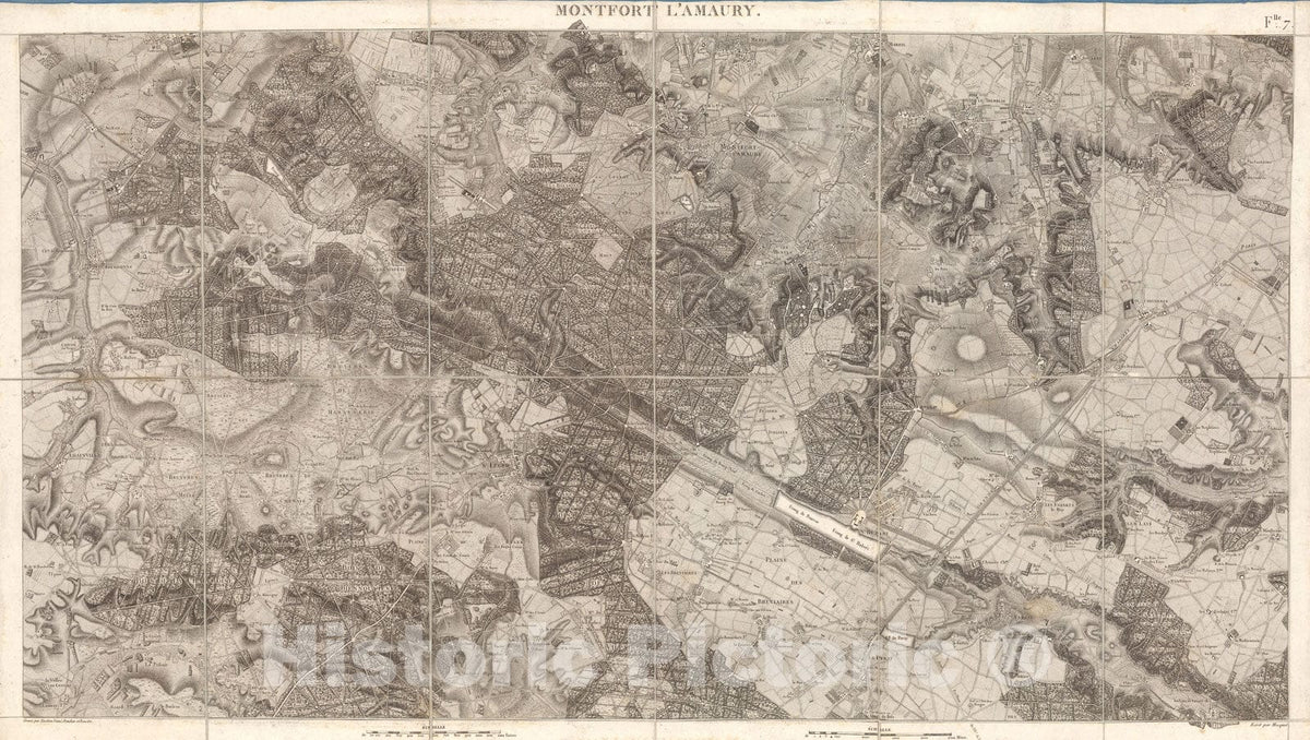 Historic Map : Sheet 7. Montfort L'Armaury. Carte topographique des environs de Versailles, dite des Chasses imp?riales., 1807, Vintage Wall Decor