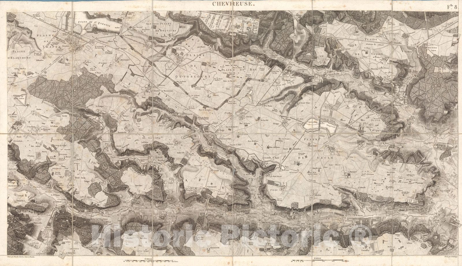 Historic Map : Sheet 8. Chevreuse. Carte topographique des environs de Versailles, dite des Chasses imp?riales., 1807, Vintage Wall Decor