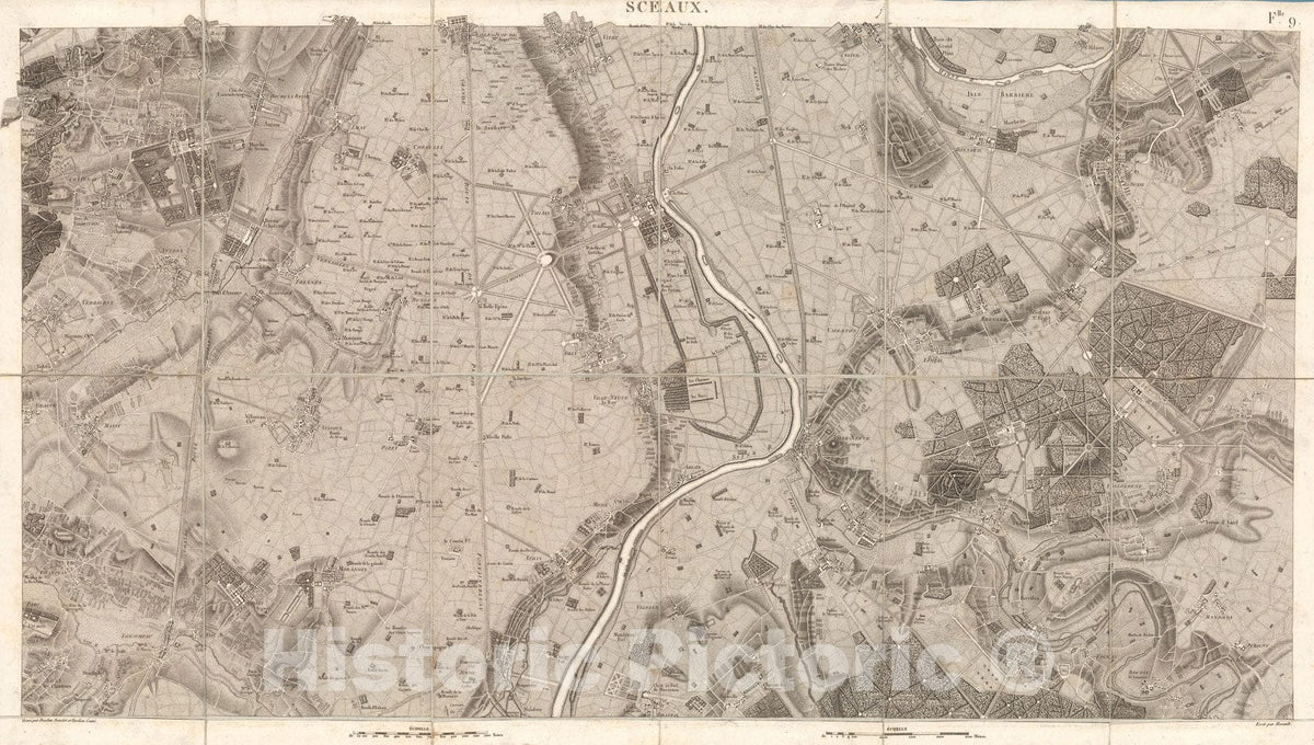 Historic Map : Sheet 9. Sceaux. Carte topographique des environs de Versailles, dite des Chasses imp?riales., 1807, Vintage Wall Decor