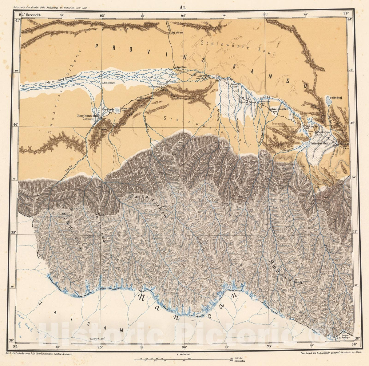 Historic Map : A. I: Geographic map. Provinz Kansu, 1884, Vintage Wall Decor