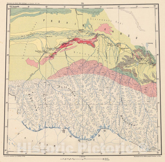 Historic Map : A. I: Geological map. Provinz Kansu, 1884, Vintage Wall Decor
