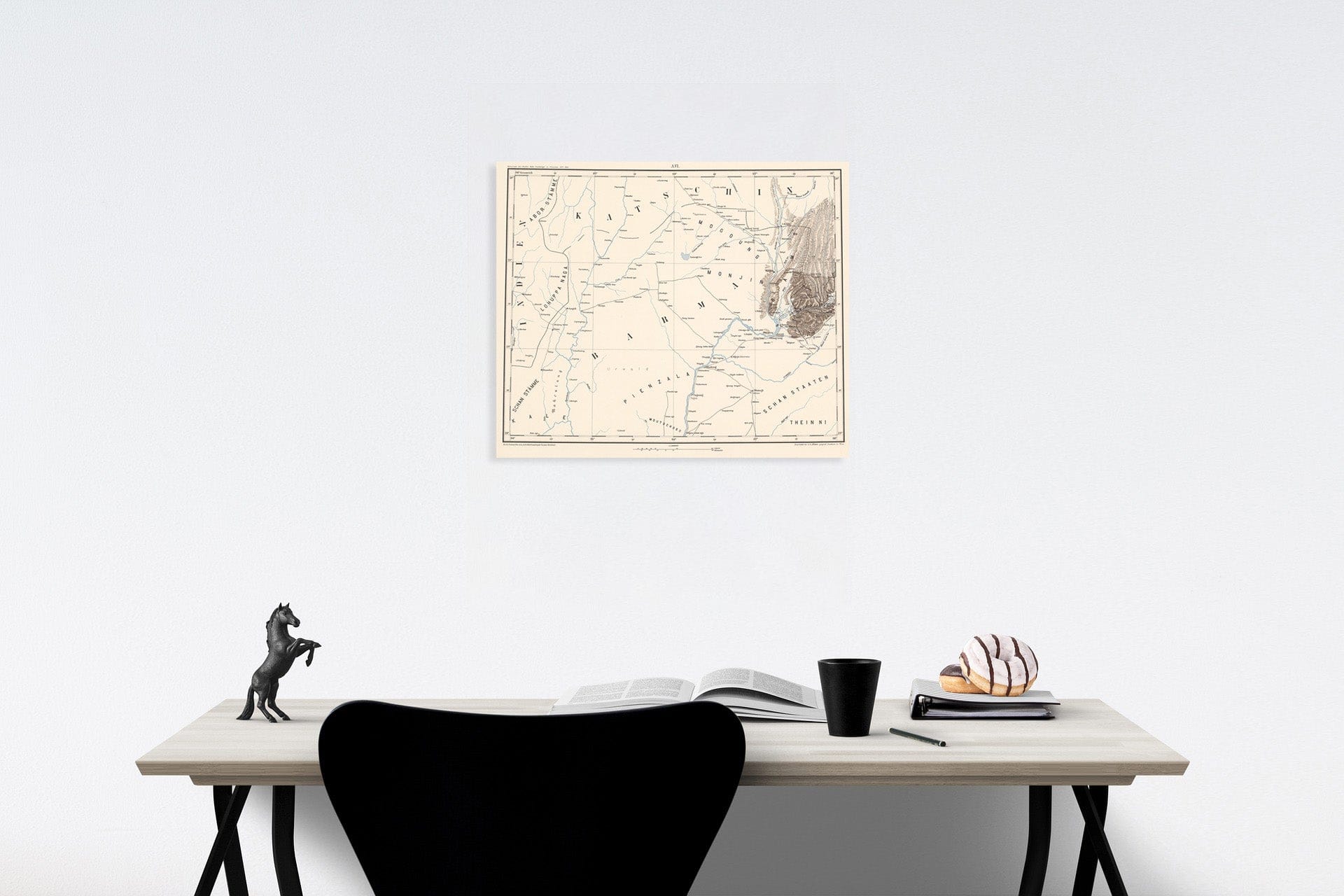 Historic Map : A. VI: geographical map. Barma; Katschin, 1884, Vintage Wall Decor