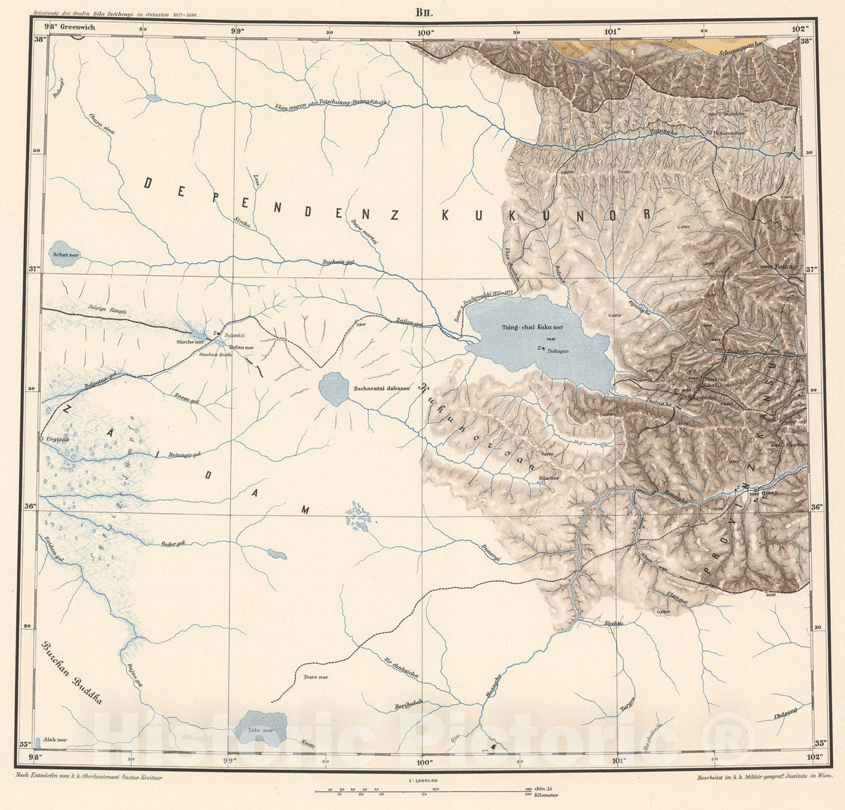 Historic Map : B. II: Geographical map. Dependenz Kukunor, 1884, Vintage Wall Decor