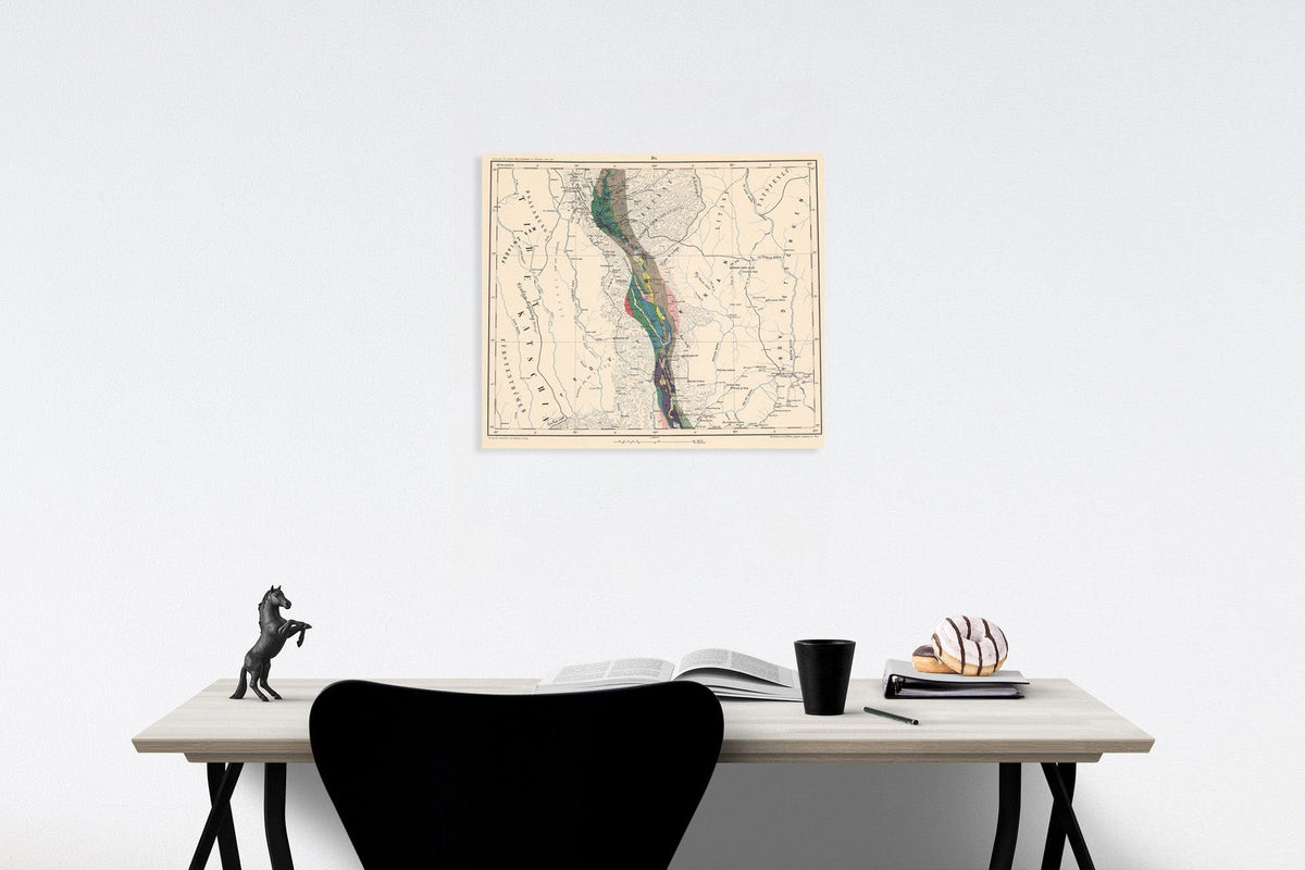 Historic Map : B. V: Geologcial map. Prov. Yunnan, 1884, Vintage Wall Decor