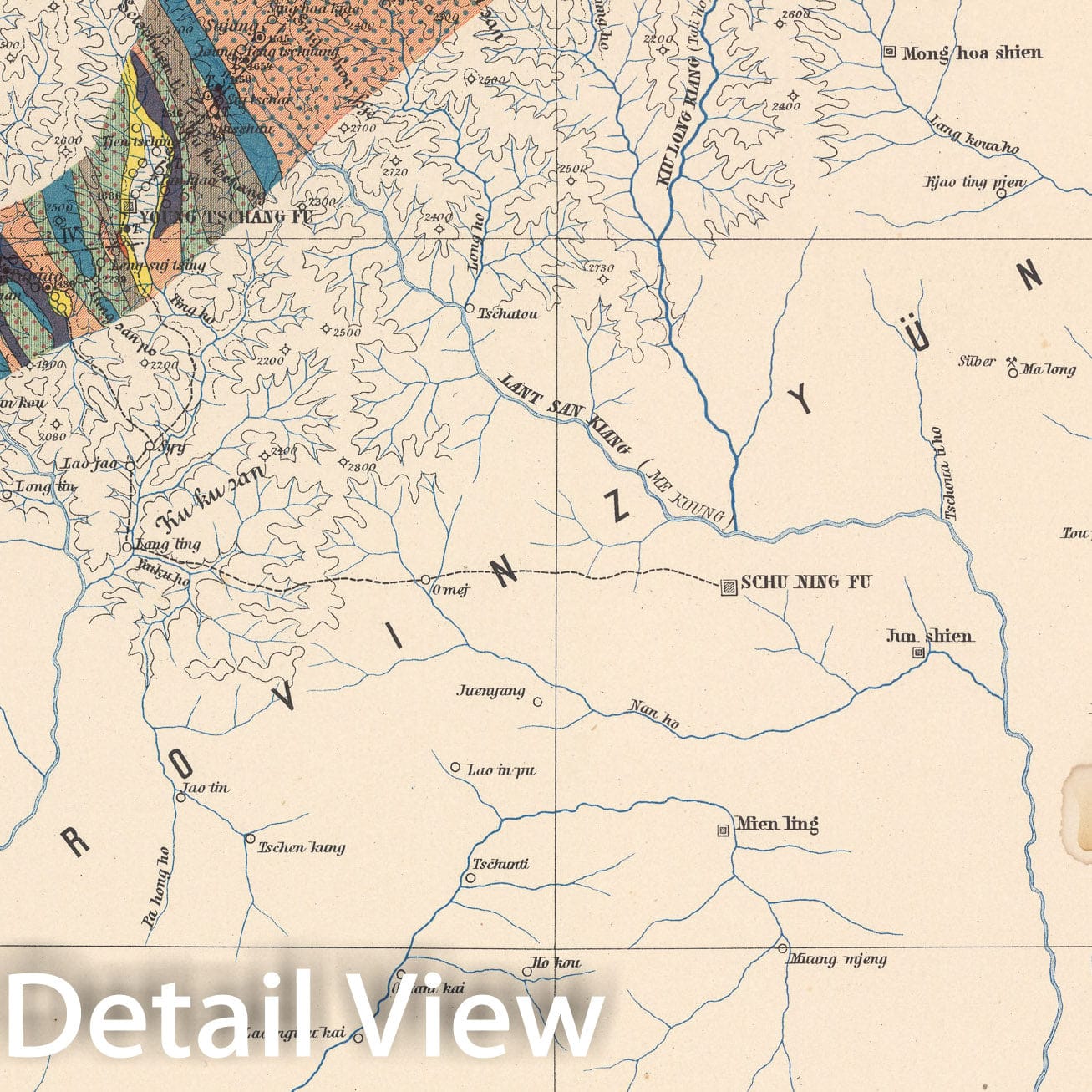 Historic Map : B. VI: Geologcial map. Provinz Yunnan, 1884, Vintage Wall Decor