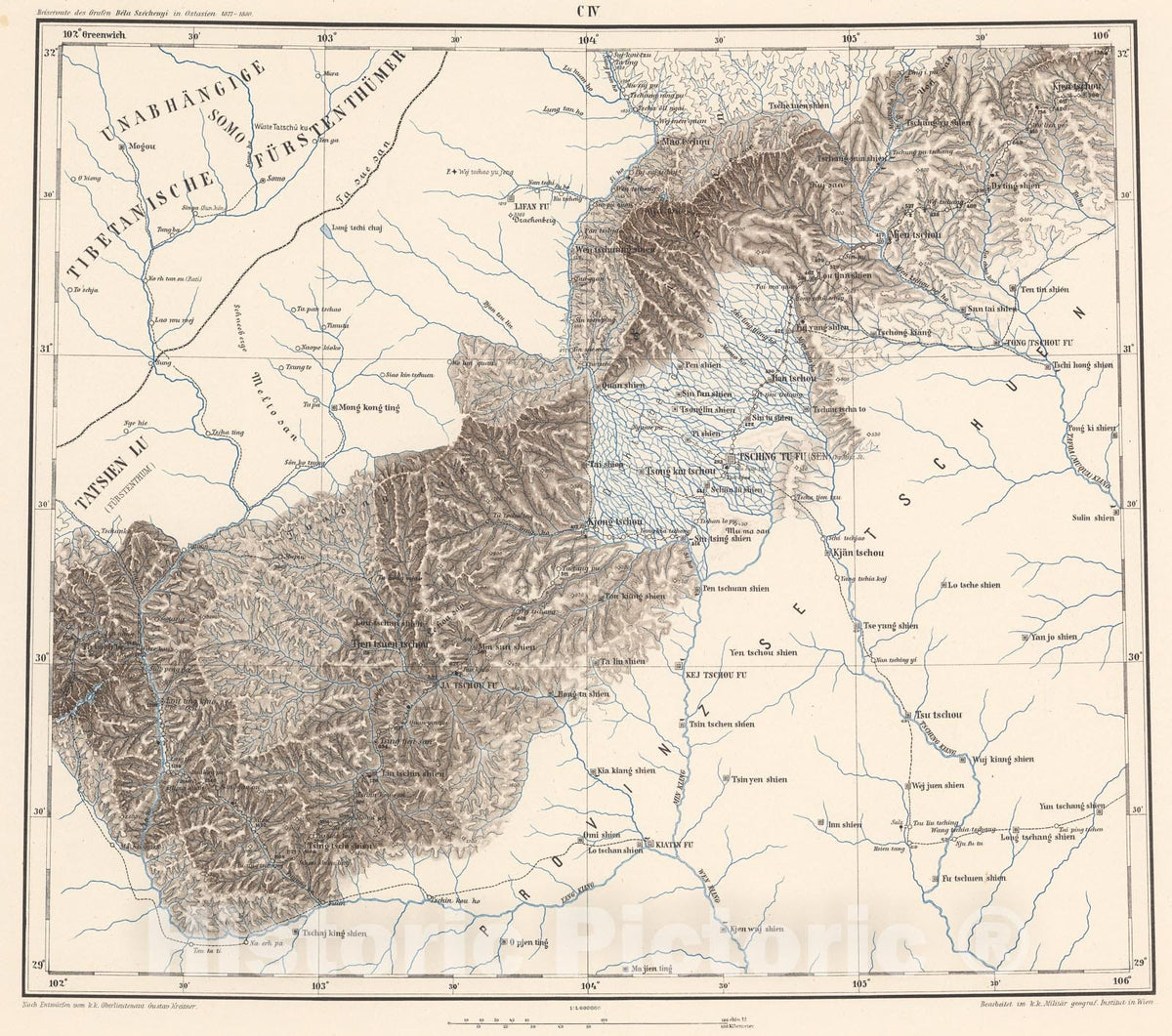 Historic Map : C.IV. Geographical map. Provinz Setschuen, 1884, Vintage Wall Decor