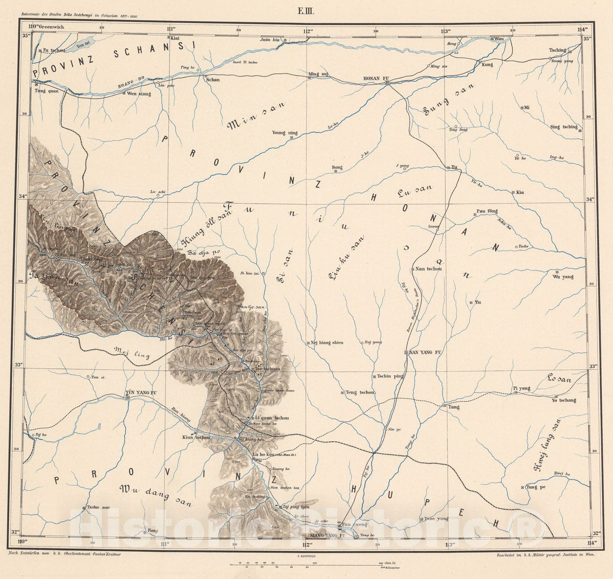 Historic Map : E.III. Geographical map. Provinz Honan. Provinz Hupeh, 1884, Vintage Wall Decor