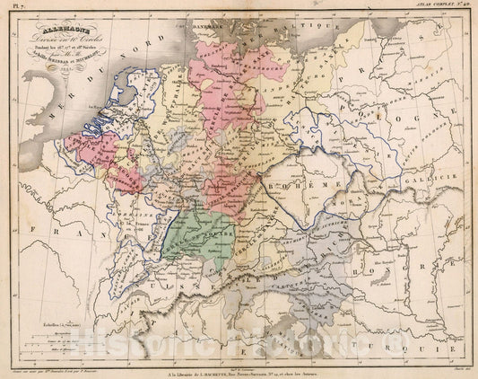 Historic Map : Allemagne : Divisee en ten Cercles. Pendant les 16e. 17e. et 18e. Siecles, Hipte and Rousset, 1841, Vintage Wall Decor
