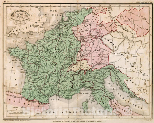 Historic Map : Empire Francais en 1812, 1841, Vintage Wall Decor