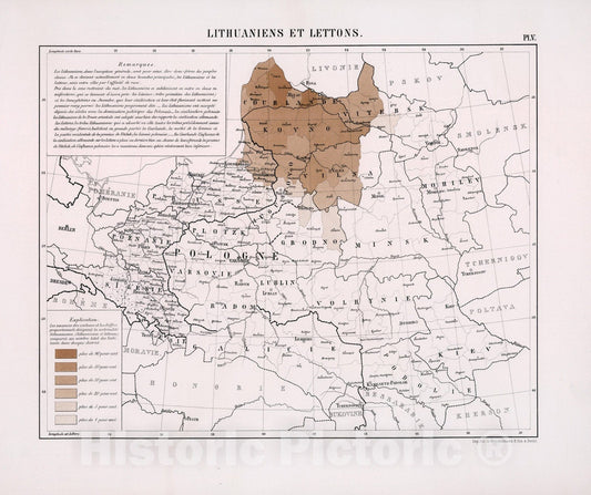 Historic Map : Lithuaniens et Lettons, 1863, Vintage Wall Decor