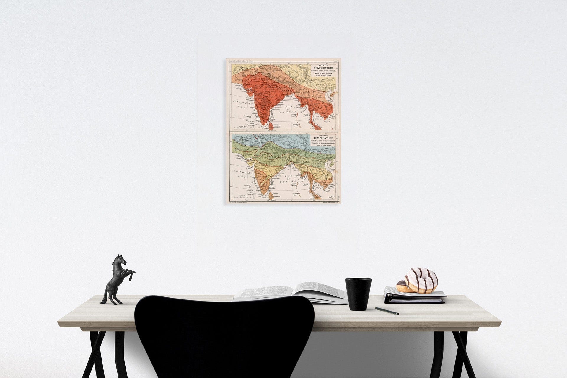 Historic Map : Average temperature during the hot season. Average temperature during the cold season, 1893, Vintage Wall Decor