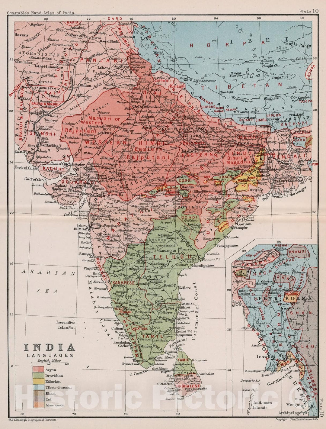 Historic Map : India languages. Plate 10, 1893, Vintage Wall Decor