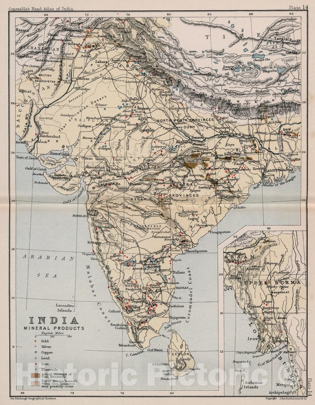 Historic Map : India : Mineral products. Plate 14, 1893, Vintage Wall Decor