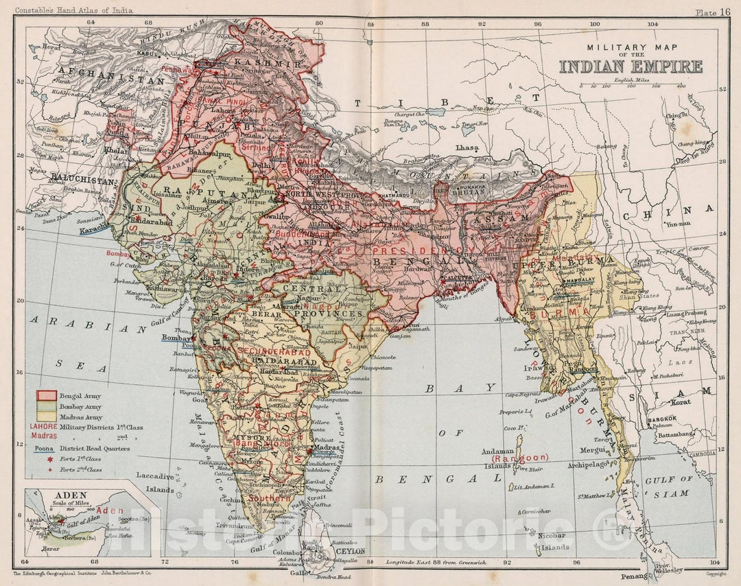 Historic Map : Military map of the Indian Empire. Plate 16, 1893, Vintage Wall Decor