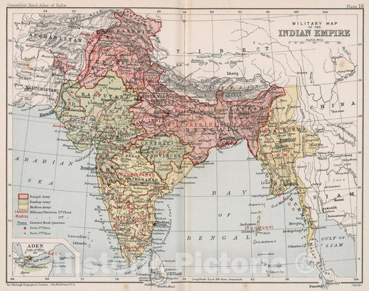 Historic Map : Military map of the Indian Empire. Plate 16, 1893, Vintage Wall Decor