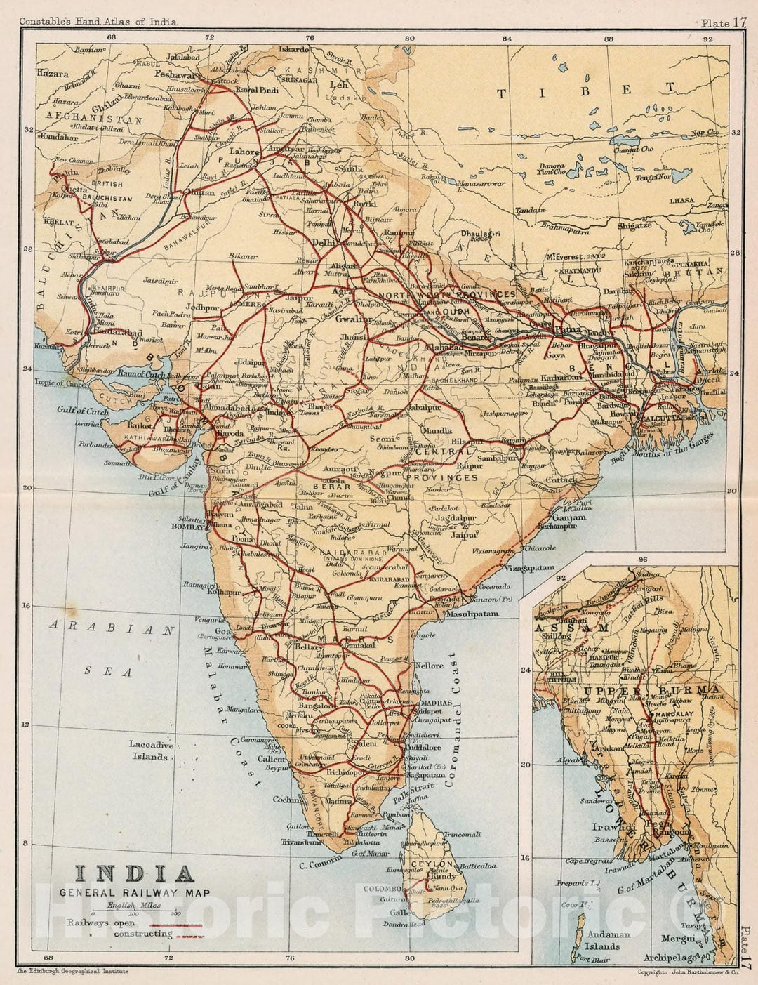 Historic Map : India : General railway map. Plate 17, 1893, Vintage Wall Decor