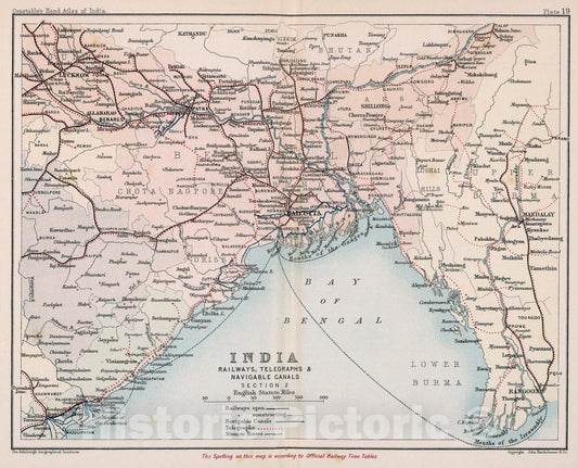 Historic Map : India : Railways, telegraphs, and navigable canals: Section II. Plate 19, 1893, Vintage Wall Decor