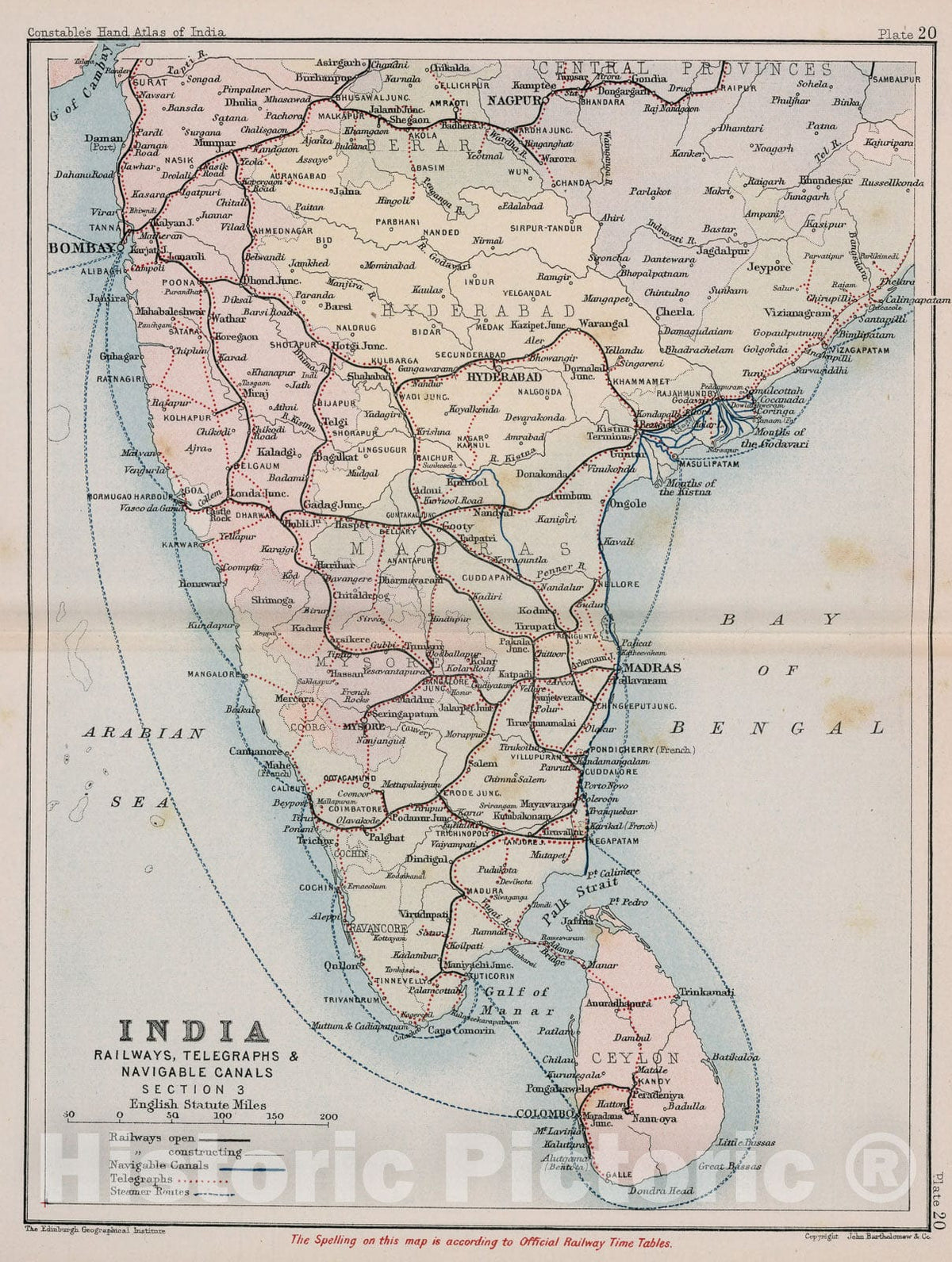 Historic Map : India : Railways, telegraphs, and navigable canals: Section III. Plate 20, 1893, Vintage Wall Decor