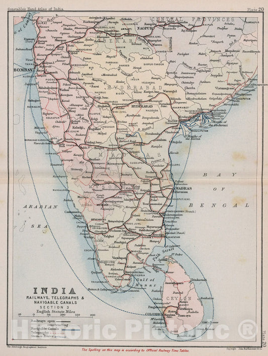 Historic Map : India : Railways, telegraphs, and navigable canals: Section III. Plate 20, 1893, Vintage Wall Decor