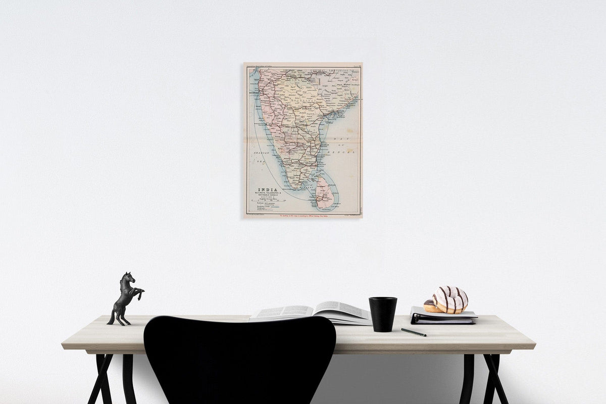 Historic Map : India : Railways, telegraphs, and navigable canals: Section III. Plate 20, 1893, Vintage Wall Decor