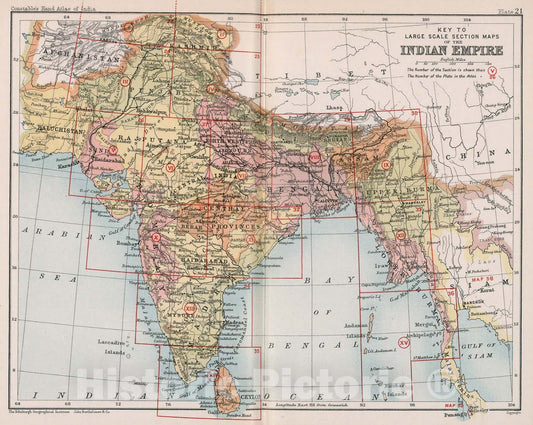 Historic Map : Key to large scale section maps of the Indian Empire, 1893, Vintage Wall Decor