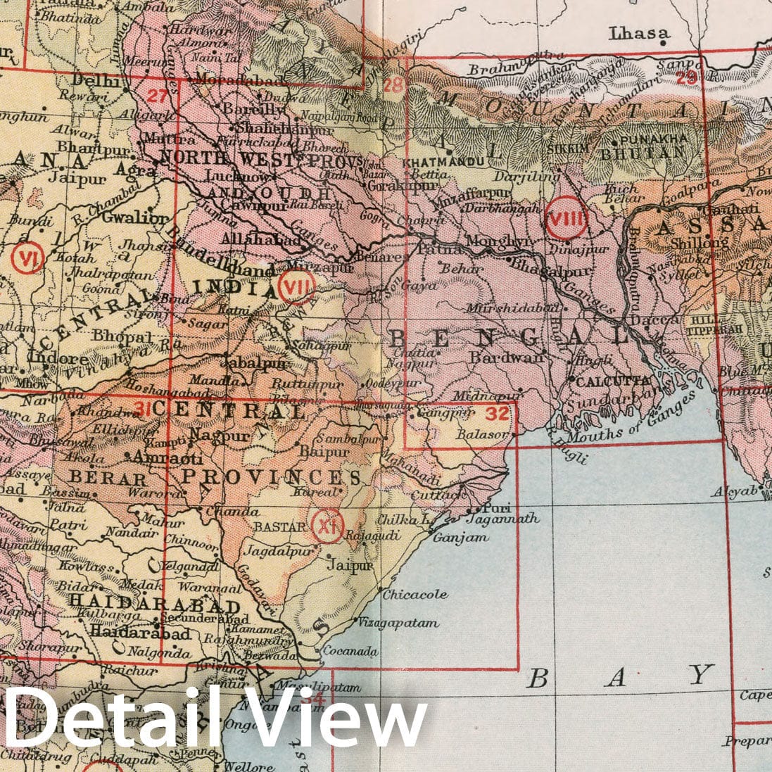 Historic Map : Key to large scale section maps of the Indian Empire, 1893, Vintage Wall Decor