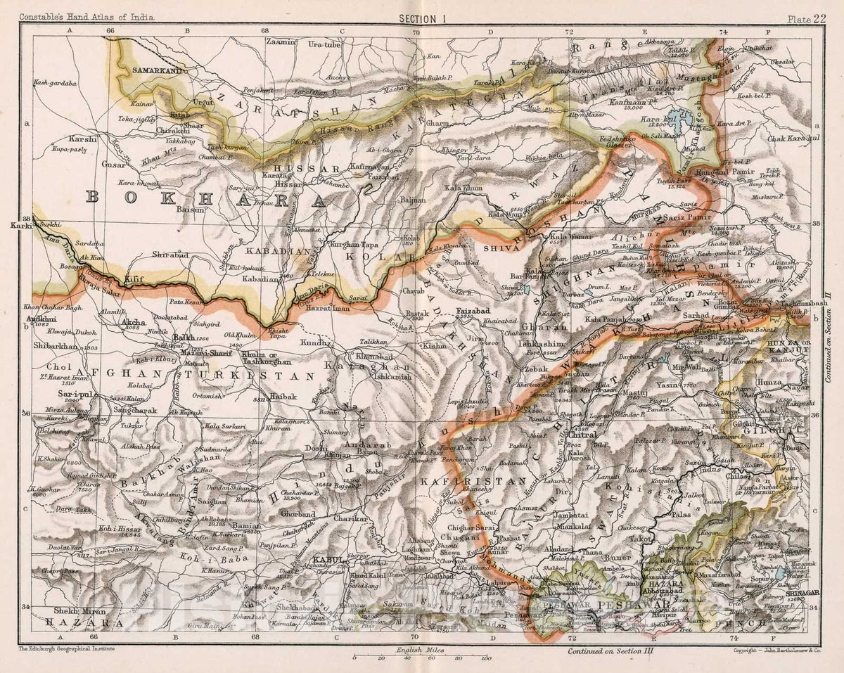 Historic Map : Section I. Kafiristan. Plate 22, 1893, Vintage Wall Decor