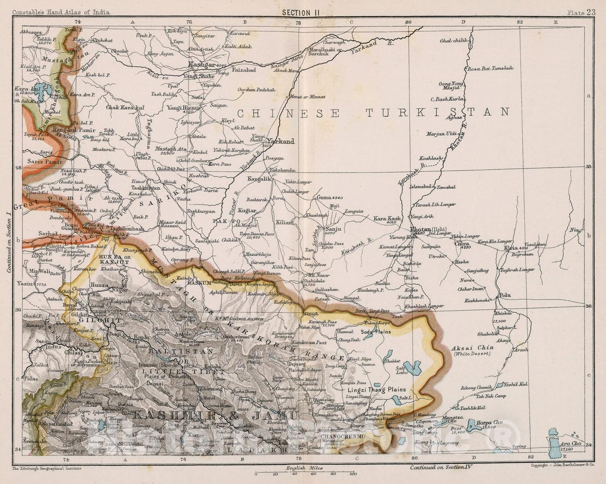 Historic Map : Section II. Chinese Turkistan. Plate 23, 1893, Vintage Wall Decor