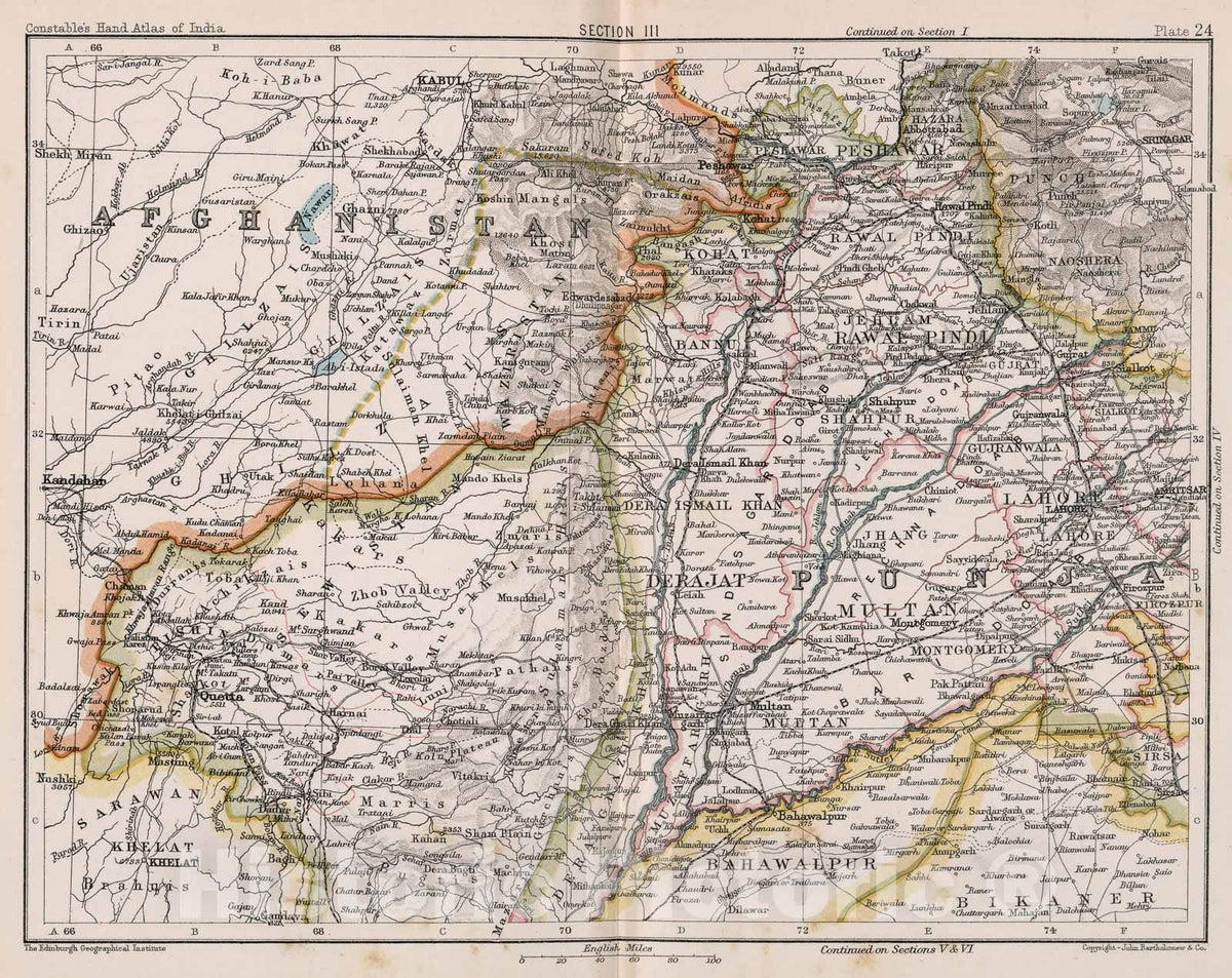 Historic Map : Section III. Afghan frontier. Plate 24, 1893, Vintage Wall Decor