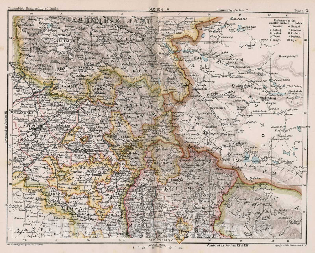 Historic Map : Section IV. Eastern Punjab and Kashmir. Plate 25, 1893, Vintage Wall Decor