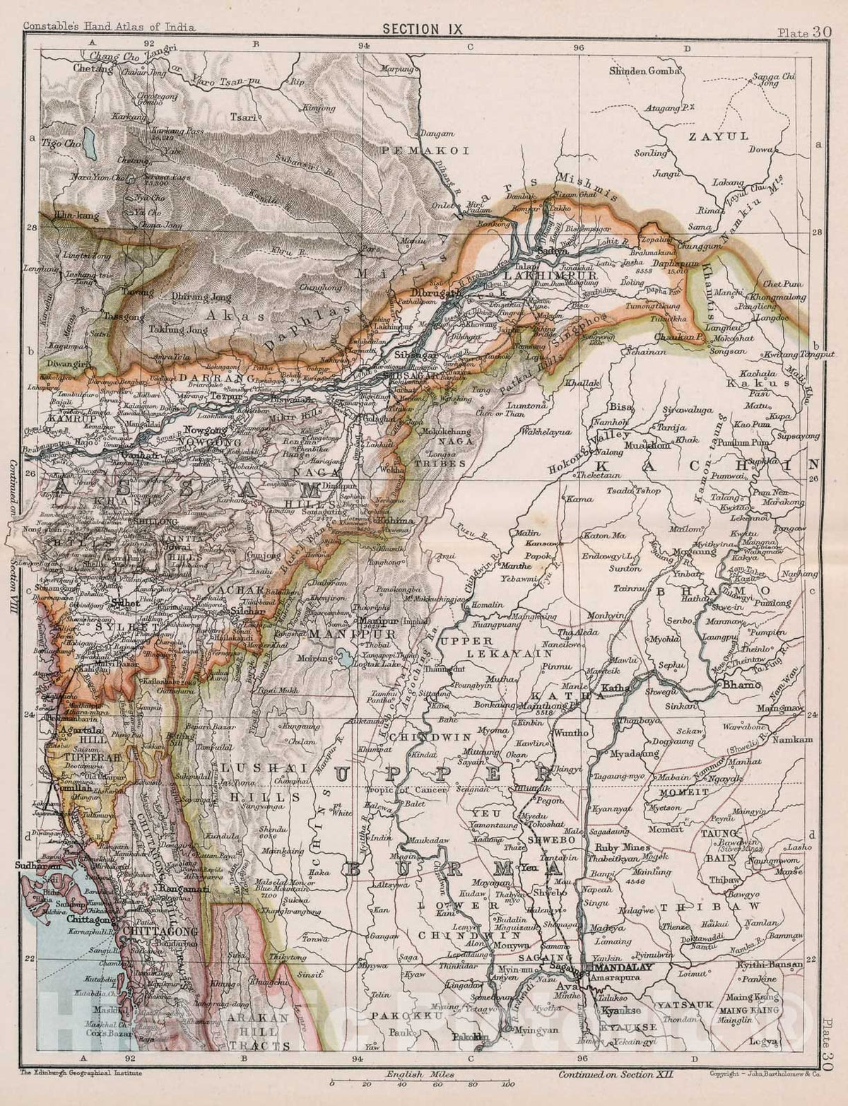 Historic Map : Section IX. Assam and Upper Burma. Plate 30, 1893, Vintage Wall Decor