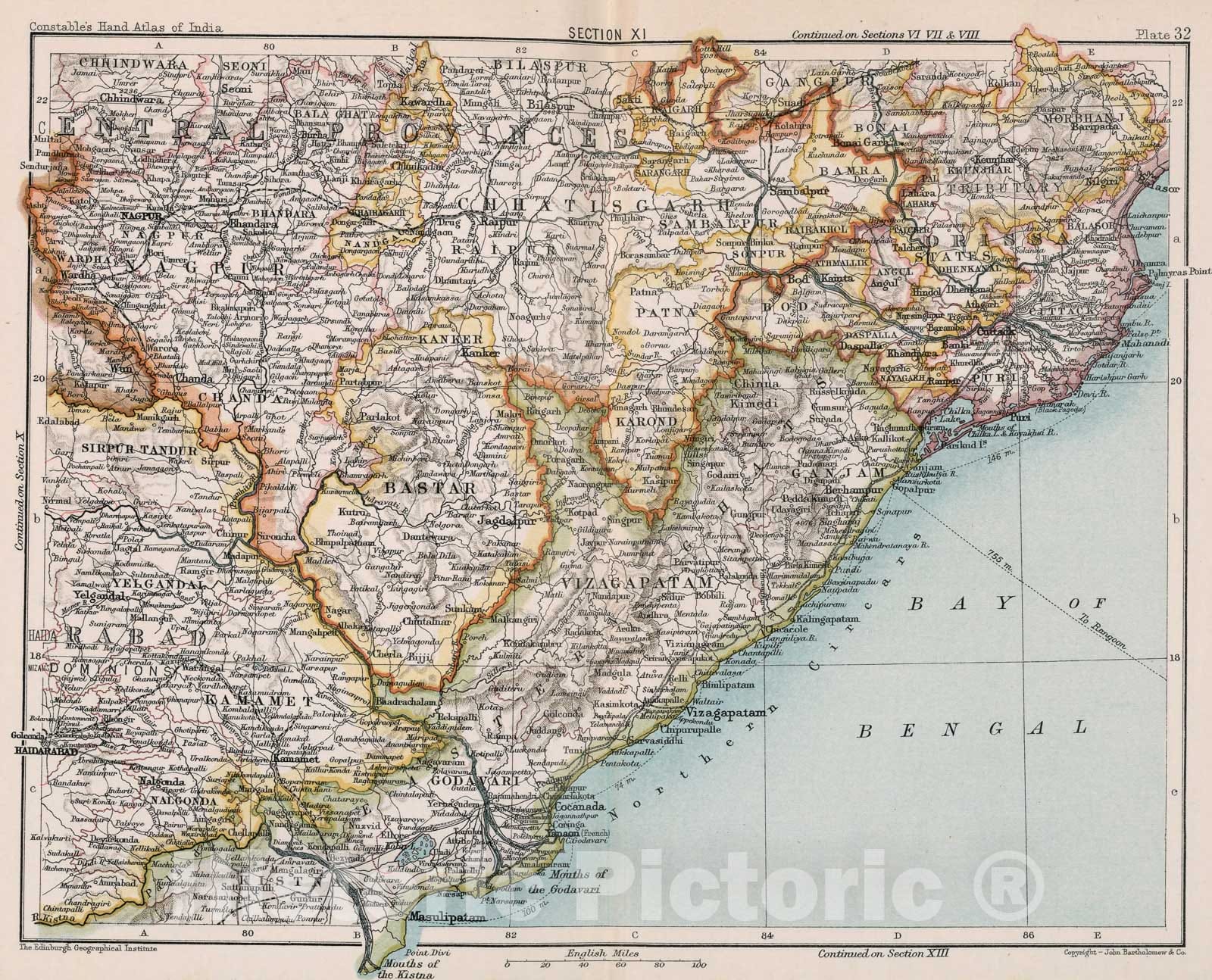 Historic Map : Section XI. Central Provinces. Plate 32, 1893, Vintage Wall Decor